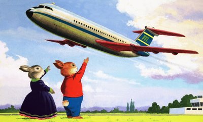 Tufty winkt einem Flugzeug zu von English School